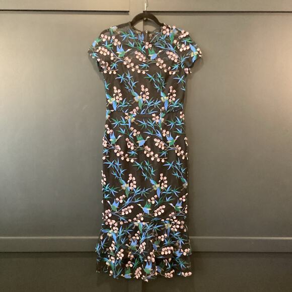 Anthropologie blue black bird embroidered shortsleeve VONE Rylee midi Dress 8 - Picture 2 of 12